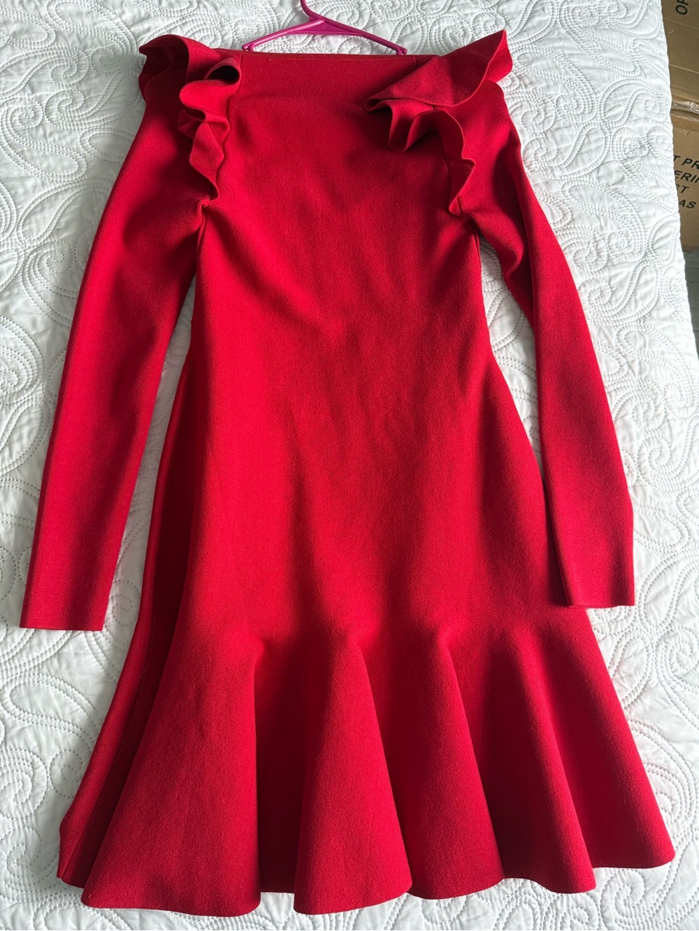 Express red Ruffle Collar Knit Dress - Picture 6 of 7